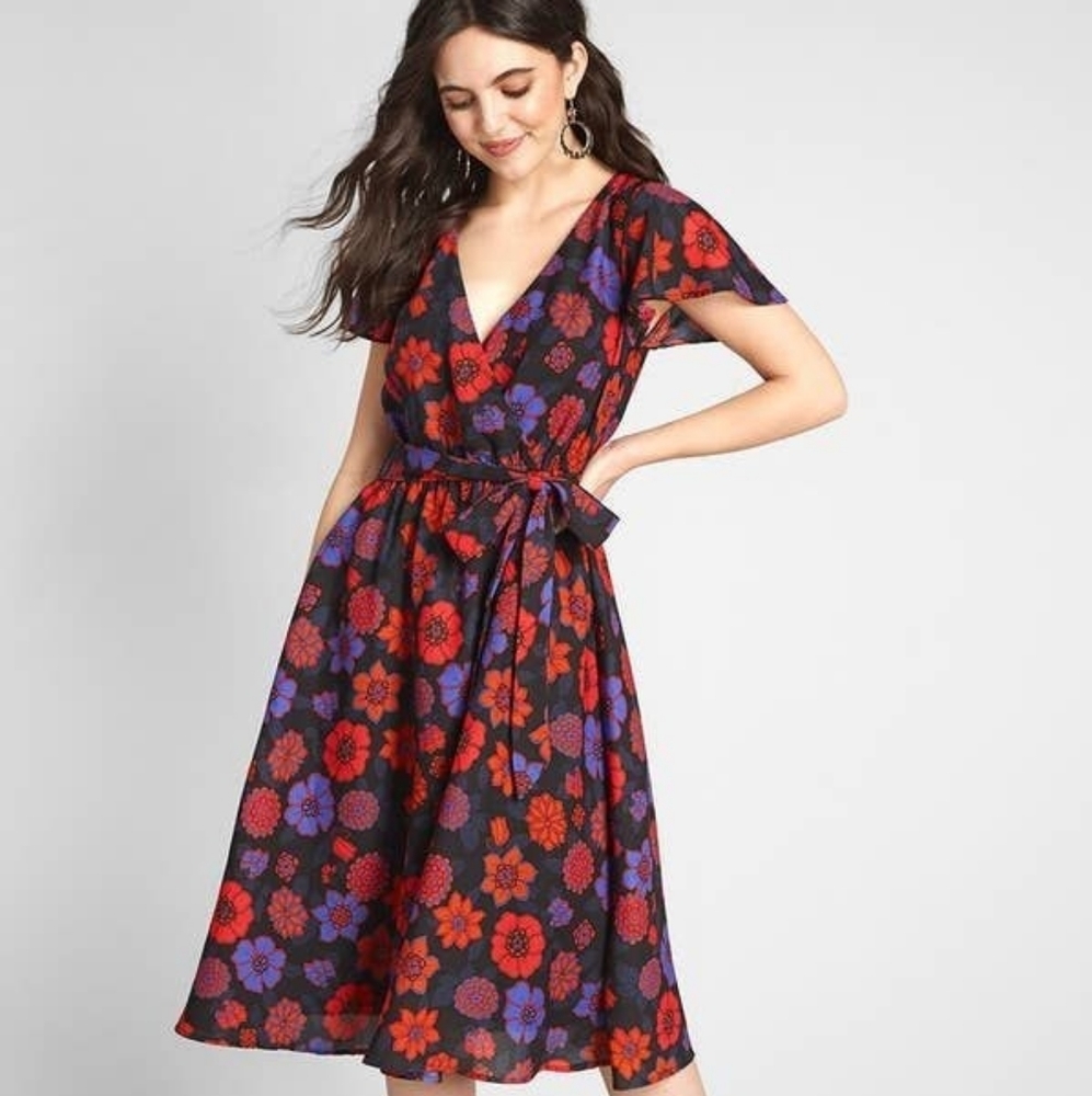 Modcloth red and purple floral dress